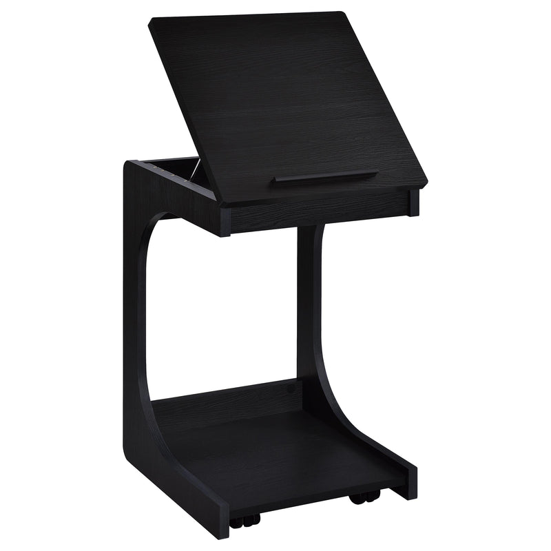 Mesa auxiliar Ralston en forma de C con tapa elevable y ruedas, color negro
