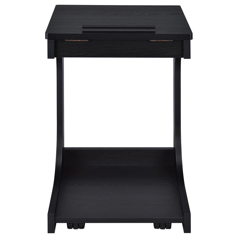 Mesa auxiliar Ralston en forma de C con tapa elevable y ruedas, color negro