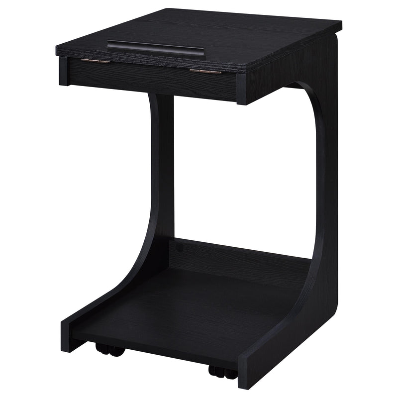Mesa auxiliar Ralston en forma de C con tapa elevable y ruedas, color negro