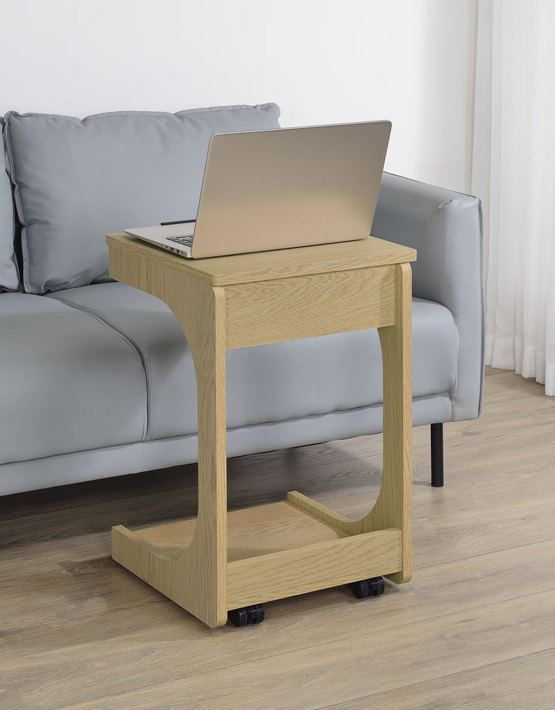 Mesa auxiliar Ralston en forma de C con tapa elevable y ruedas, color negro