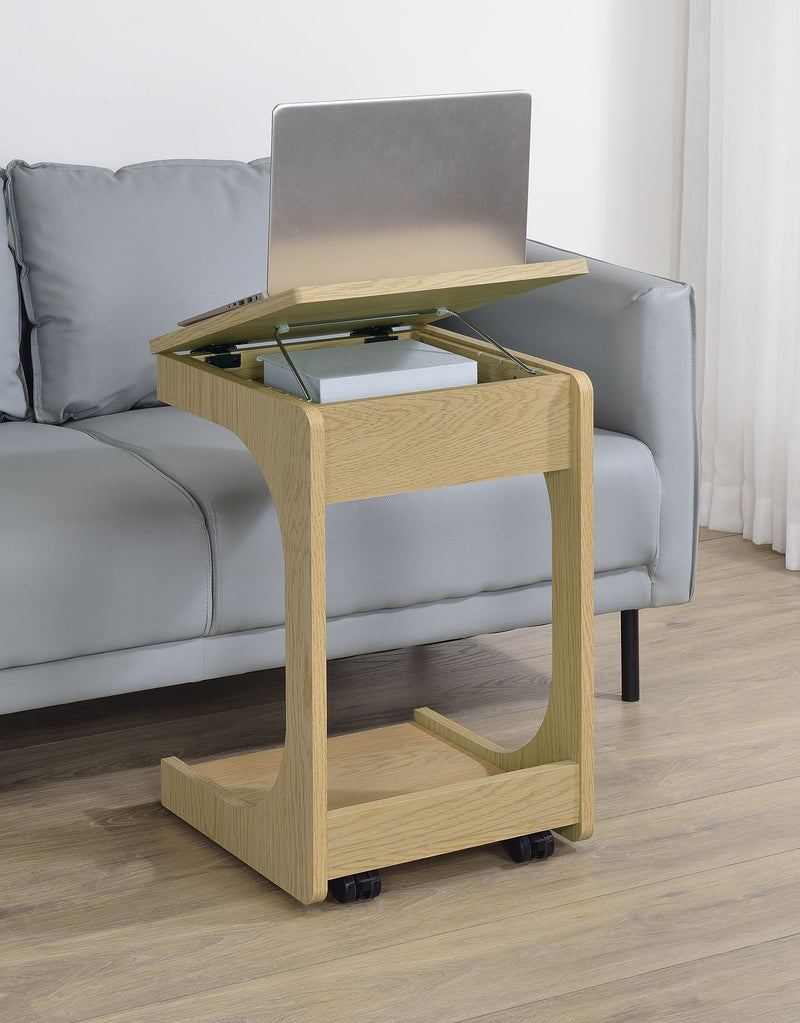 Mesa auxiliar Ralston en forma de C con tapa elevable y ruedas, color negro