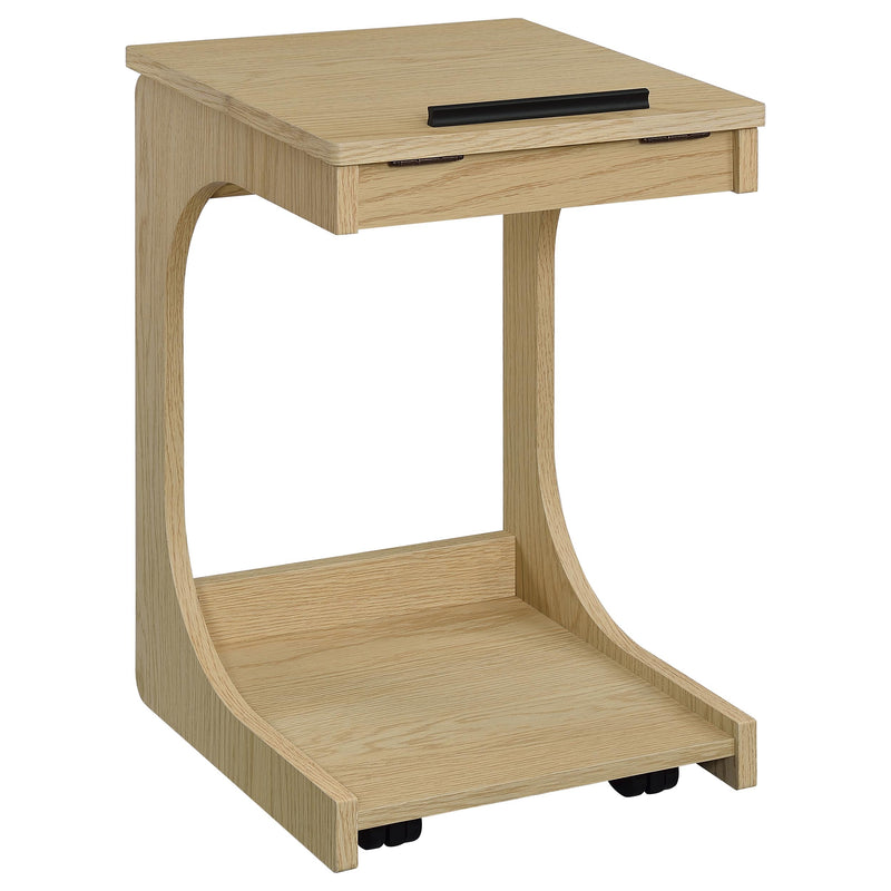 Mesa auxiliar Ralston en forma de C con tapa elevable y ruedas, color negro