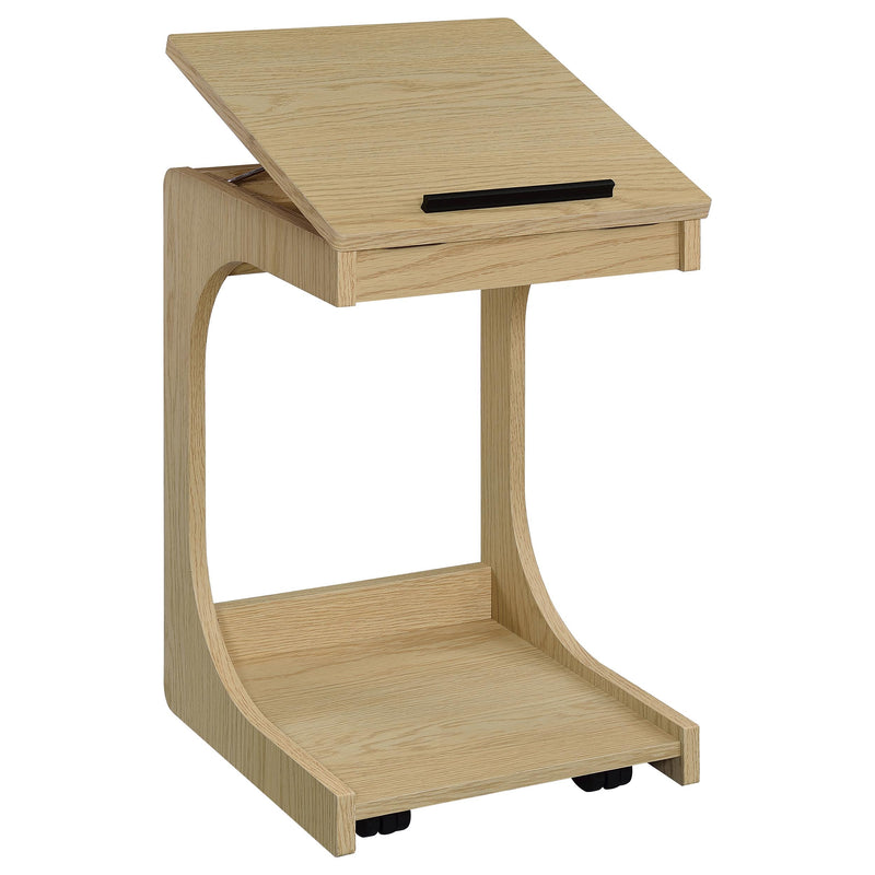 Mesa auxiliar Ralston en forma de C con tapa elevable y ruedas, color negro