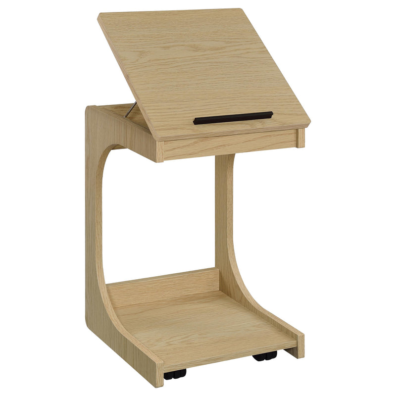 Mesa auxiliar Ralston en forma de C con tapa elevable y ruedas, color negro