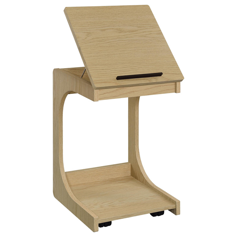 Mesa auxiliar Ralston en forma de C con tapa elevable y ruedas, color negro