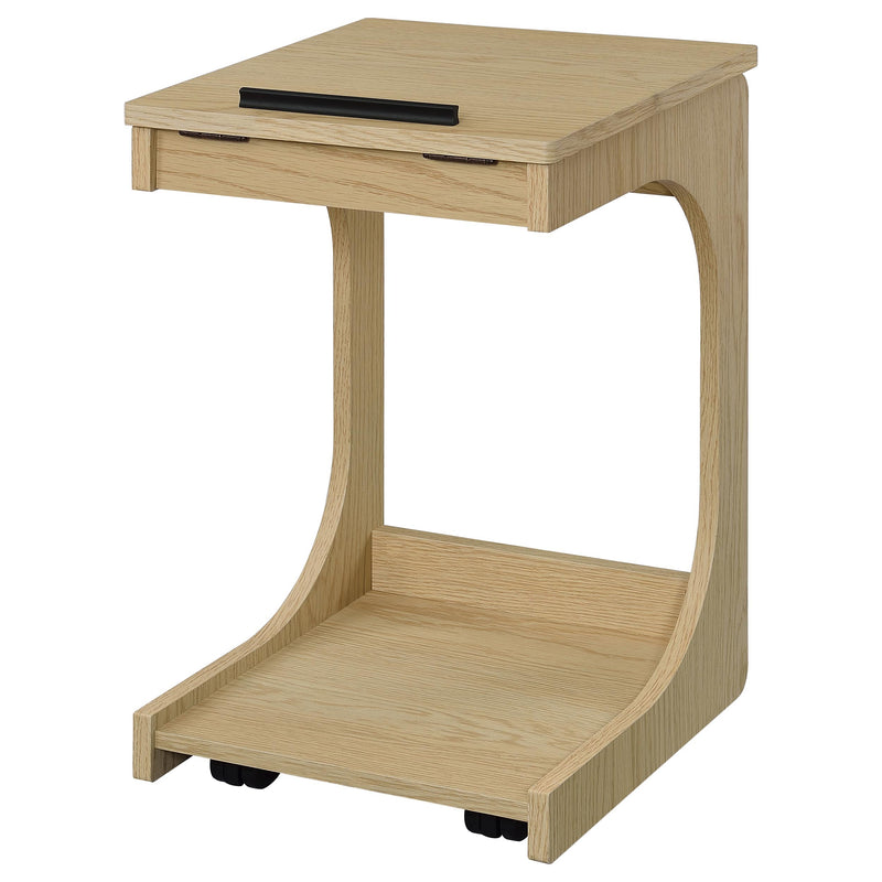 Mesa auxiliar Ralston en forma de C con tapa elevable y ruedas, color negro