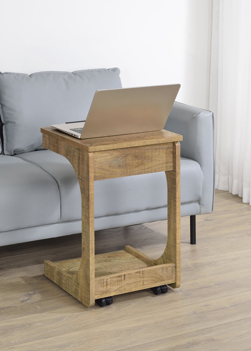 Mesa auxiliar Ralston en forma de C con tapa elevable y ruedas, color negro