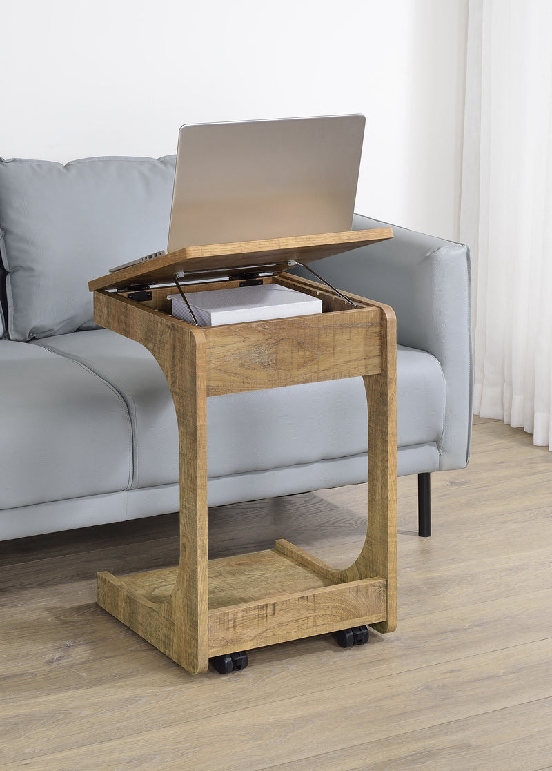 Mesa auxiliar Ralston en forma de C con tapa elevable y ruedas, color negro