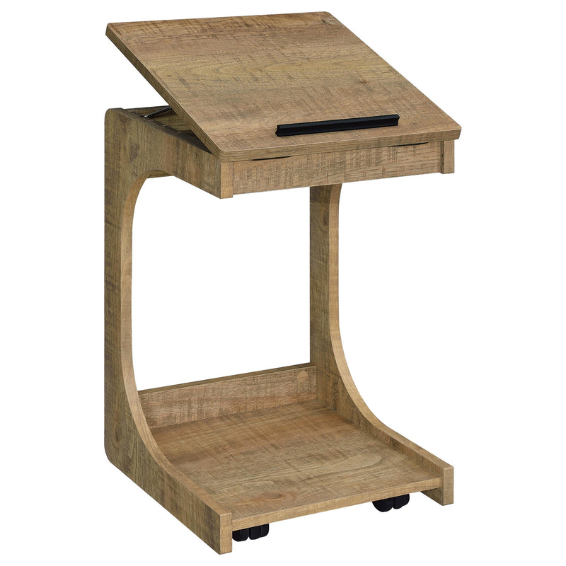 Mesa auxiliar Ralston en forma de C con tapa elevable y ruedas, color negro