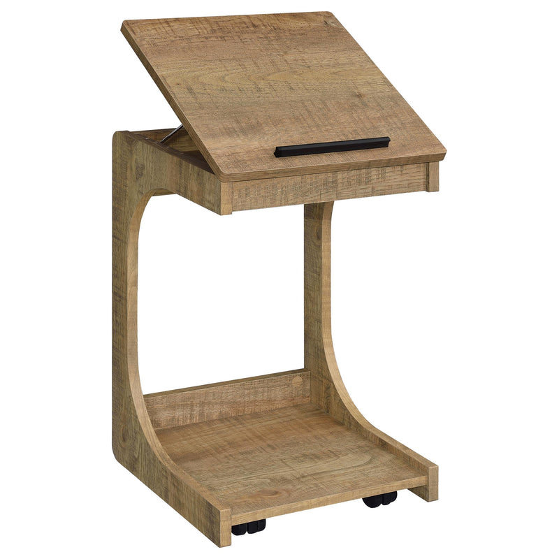 Mesa auxiliar Ralston en forma de C con tapa elevable y ruedas, color negro