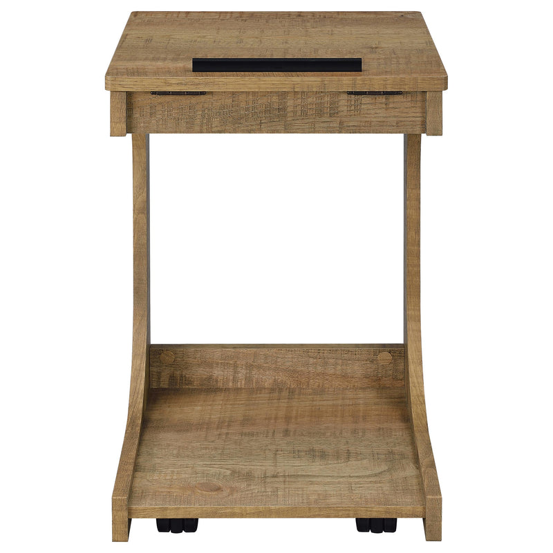 Mesa auxiliar Ralston en forma de C con tapa elevable y ruedas, color negro
