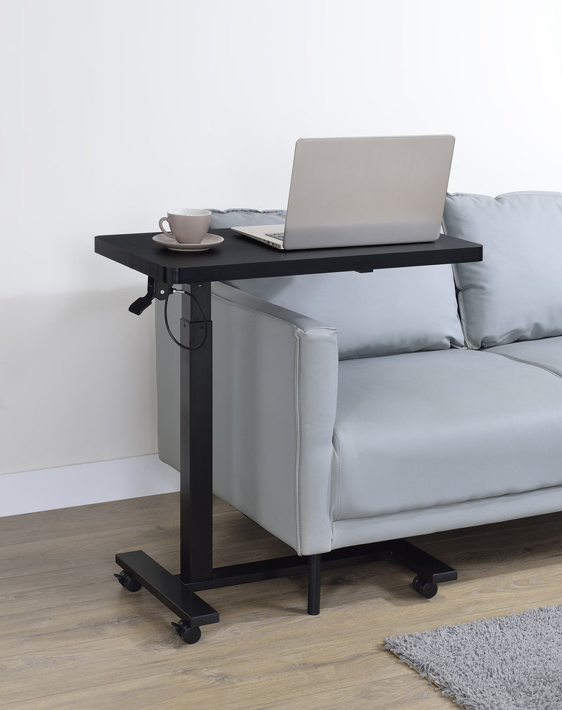Mesa auxiliar con forma de C ajustable neumática Westpark con ruedas, color negro