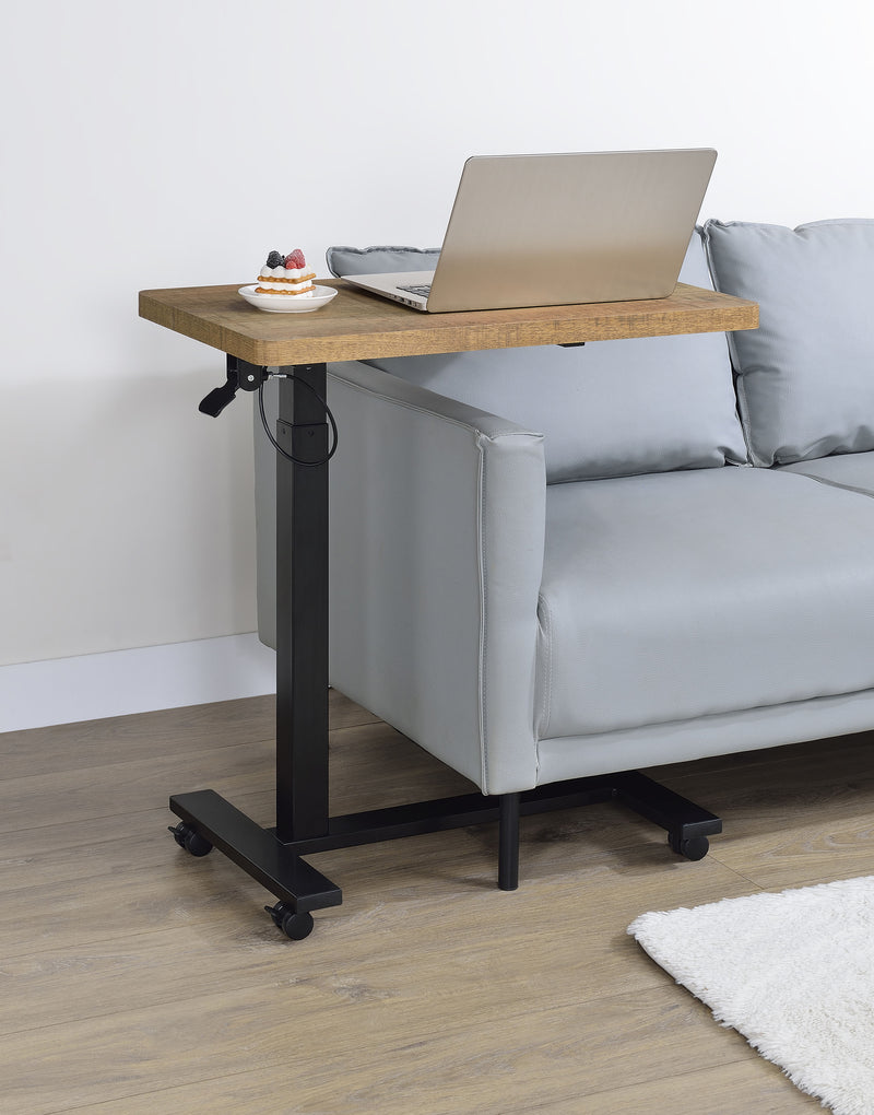 Mesa auxiliar con forma de C ajustable neumática Westpark con ruedas, color negro
