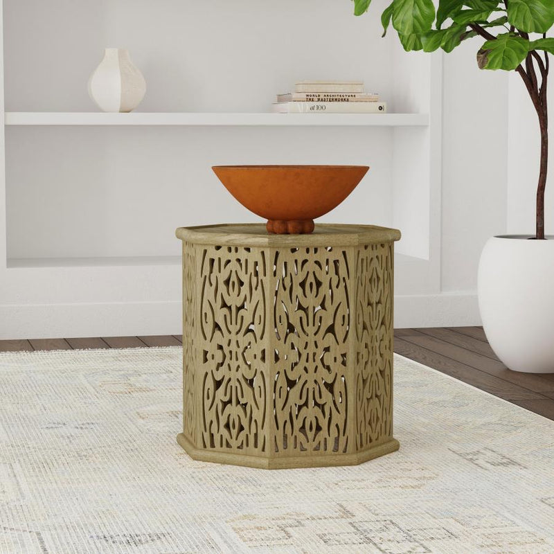 Mesa auxiliar octogonal de madera maciza de mango Torres, marrón natural