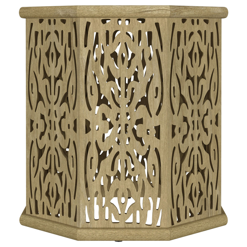 Mesa auxiliar octogonal de madera maciza de mango Torres, marrón natural