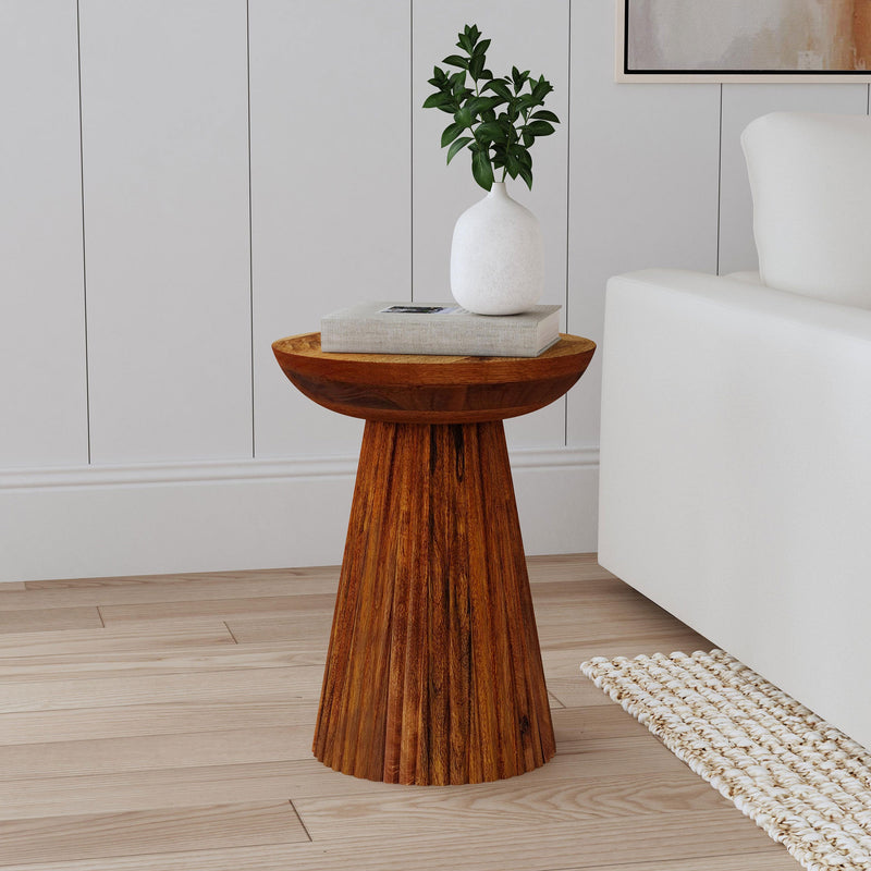 Mesa auxiliar redonda Aureo de madera maciza color miel silvestre