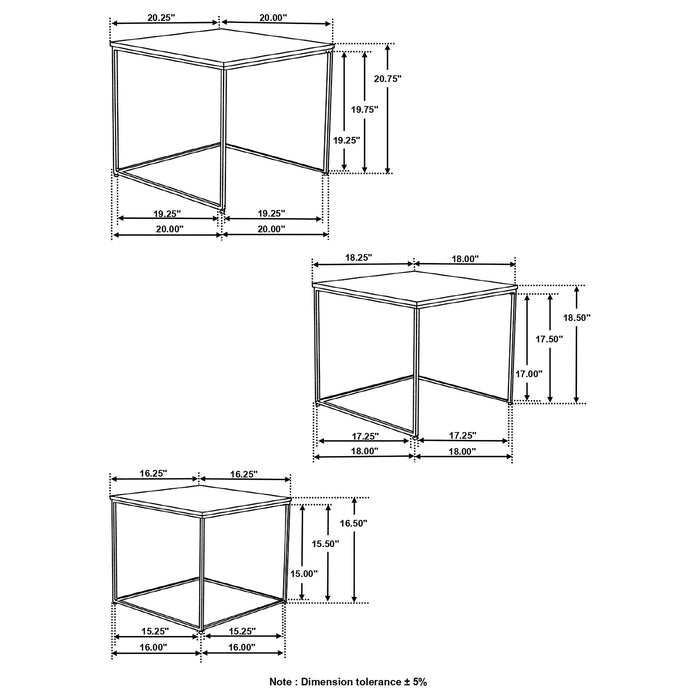 Belcourt 3-piece Square Nesting Tables Natural and Black