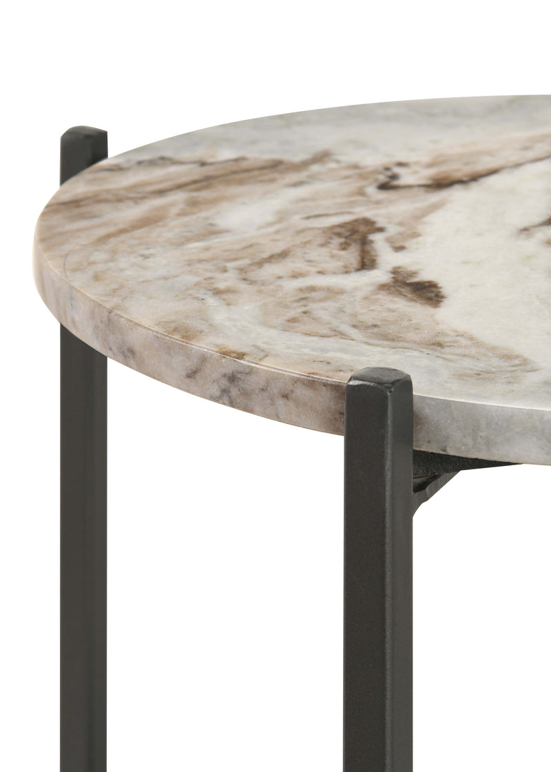 Mesa Auxiliar Redonda Noemie con Tapa de Mármol Blanco y Metal Pavonado