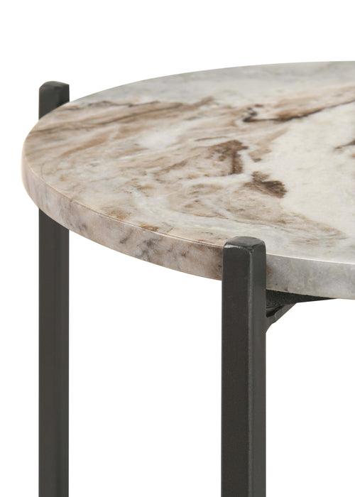 Noemie Round Accent Table with Marble Top White and Gunmetal