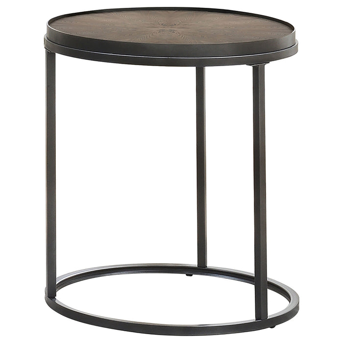 Rodrigo Round End Table Weathered Elm and Gunmetal