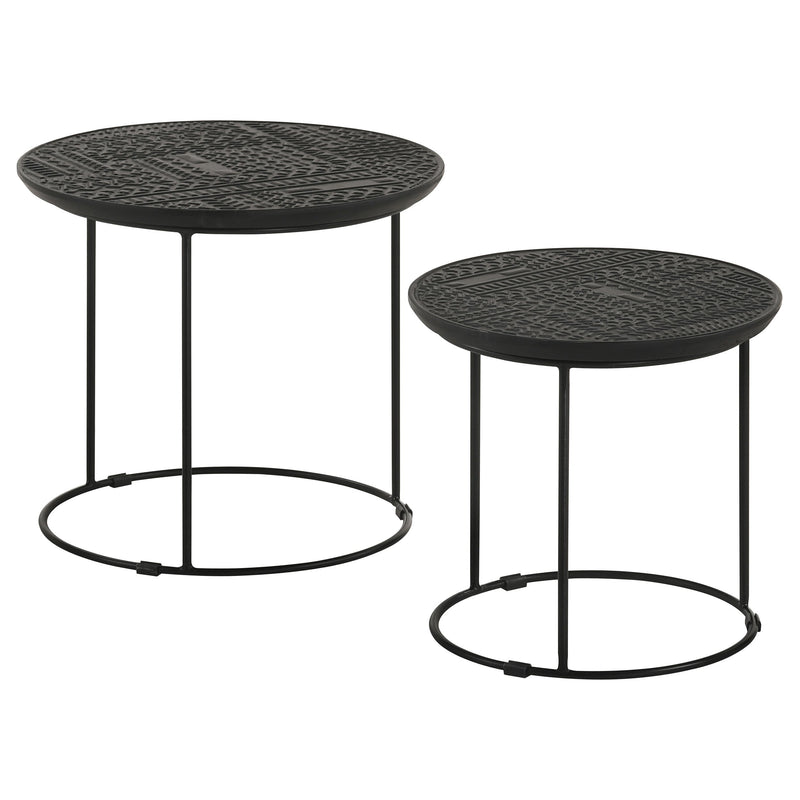 Mesa nido redonda Loannis de 2 piezas de madera de mango en negro mate