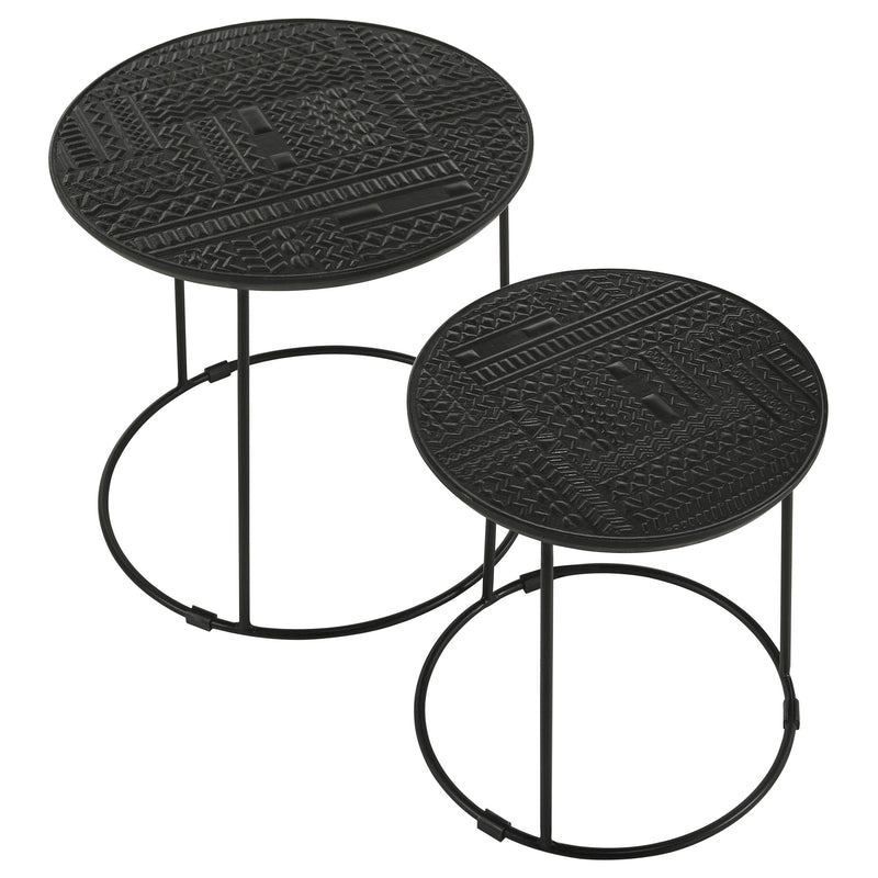Mesa nido redonda Loannis de 2 piezas de madera de mango en negro mate