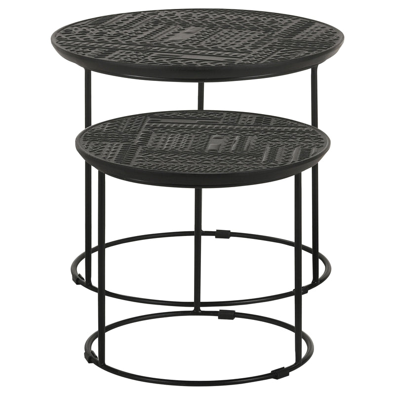 Mesa nido redonda Loannis de 2 piezas de madera de mango en negro mate