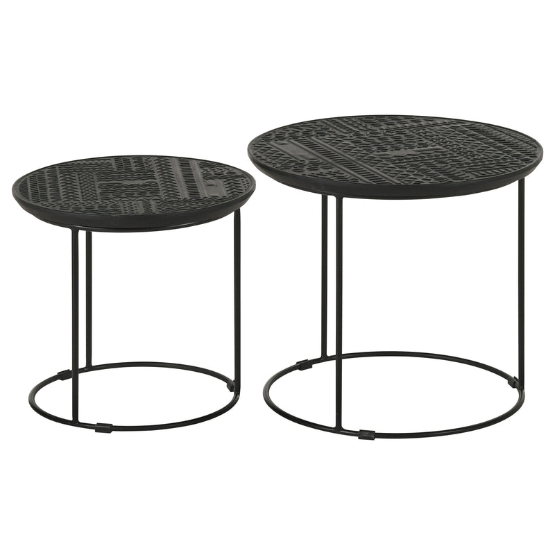 Mesa nido redonda Loannis de 2 piezas de madera de mango en negro mate