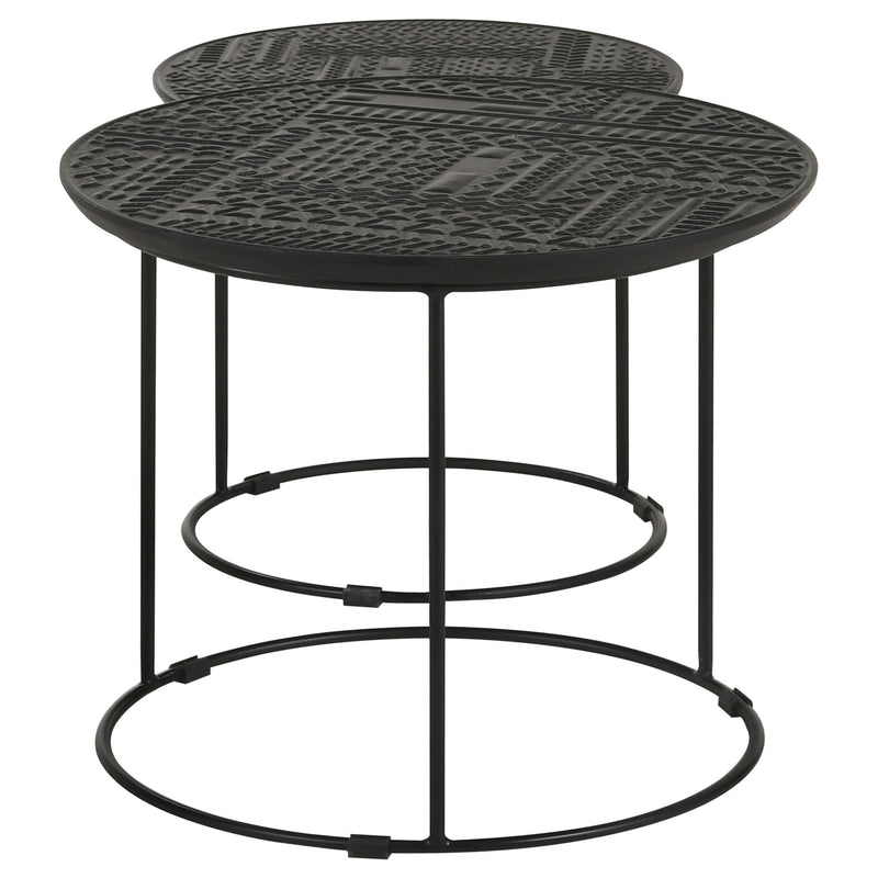 Mesa nido redonda Loannis de 2 piezas de madera de mango en negro mate