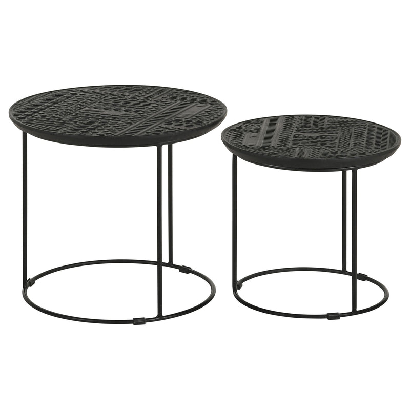 Mesa nido redonda Loannis de 2 piezas de madera de mango en negro mate