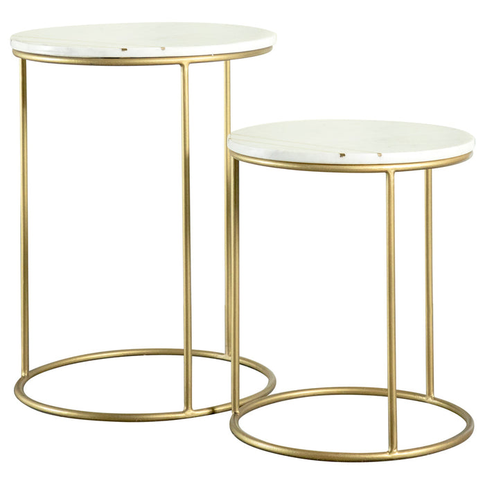 Vivienne 2-piece Round Marble Top Nesting Tables White and Gold