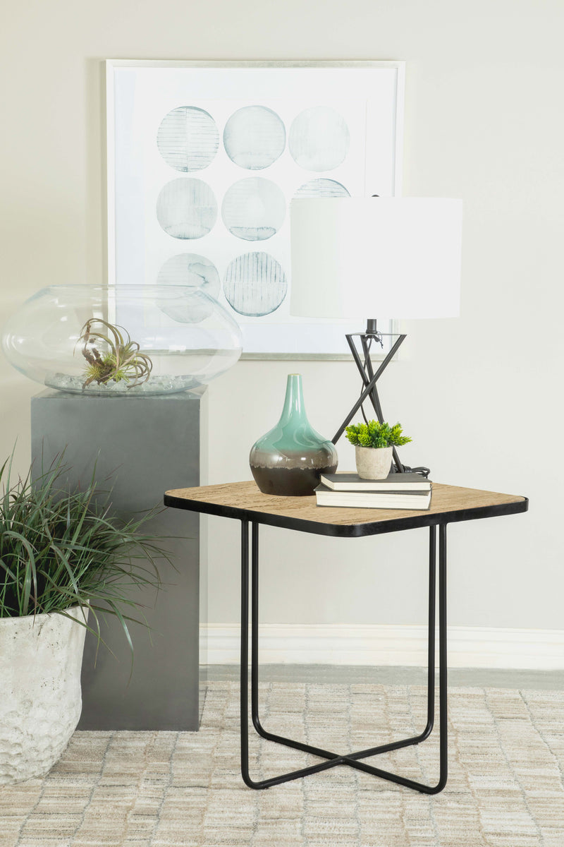Mesa auxiliar decorativa Elyna con tapa de piedra cuadrada, color beige