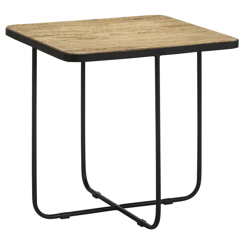 Mesa auxiliar decorativa Elyna con tapa de piedra cuadrada, color beige