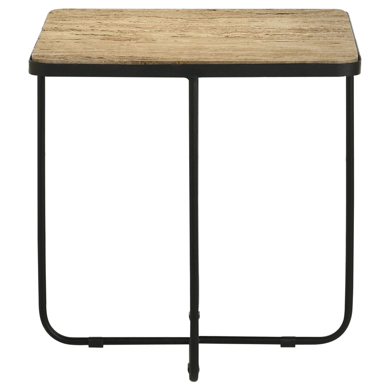 Mesa auxiliar decorativa Elyna con tapa de piedra cuadrada, color beige