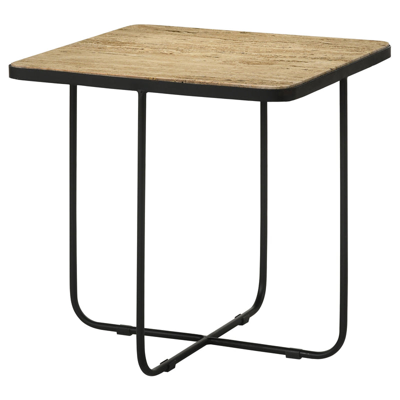 Mesa auxiliar decorativa Elyna con tapa de piedra cuadrada, color beige