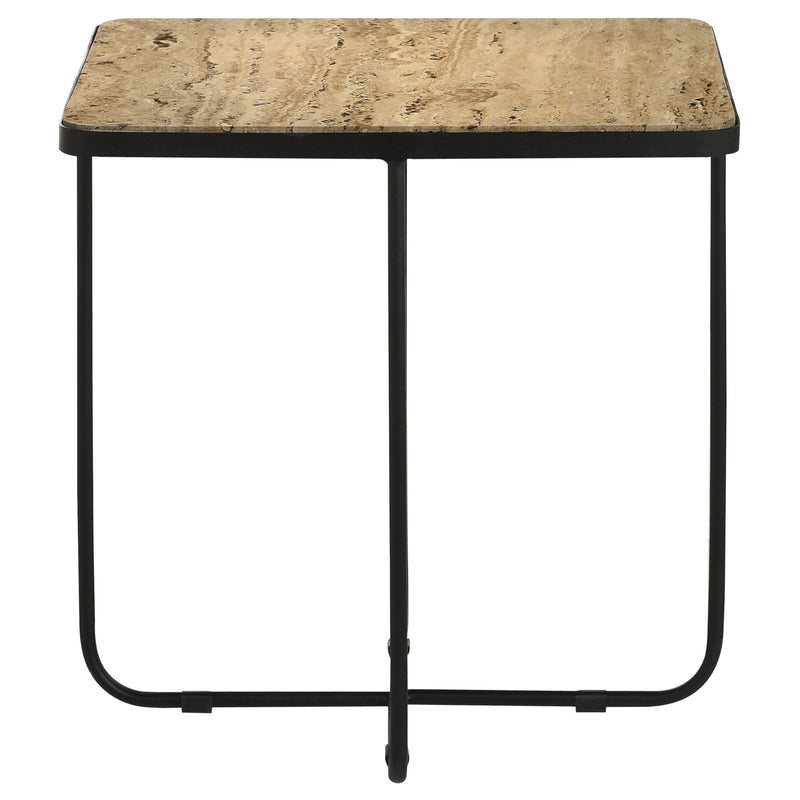 Mesa auxiliar decorativa Elyna con tapa de piedra cuadrada, color beige