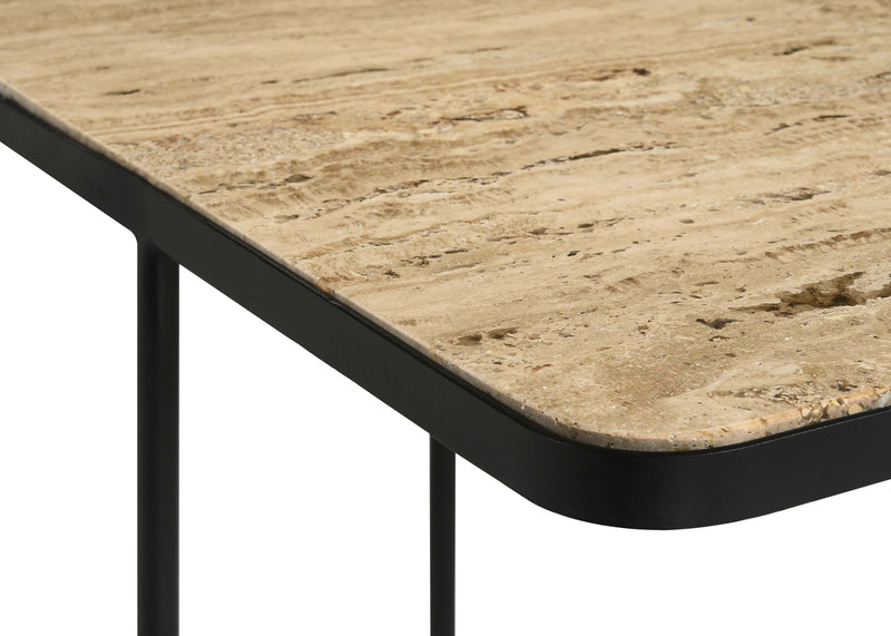 Mesa auxiliar decorativa Elyna con tapa de piedra cuadrada, color beige
