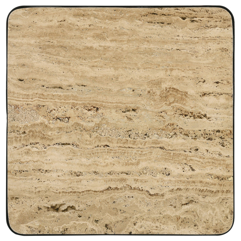 Mesa auxiliar decorativa Elyna con tapa de piedra cuadrada, color beige