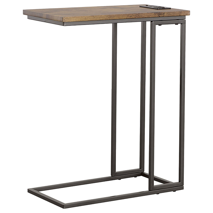 Rudy Snack Table with Power Outlet Gunmetal and Antique Brown