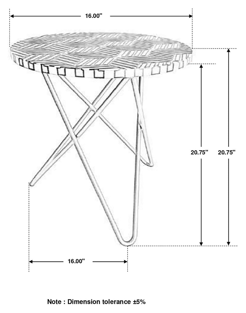 Mesa auxiliar decorativa Xenia redonda con incrustaciones de hueso, blanca y dorada