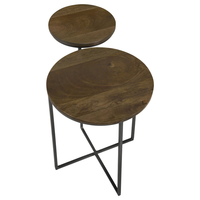 Mesa auxiliar decorativa redonda Yael de madera de mango en color natural y bronce de cañón