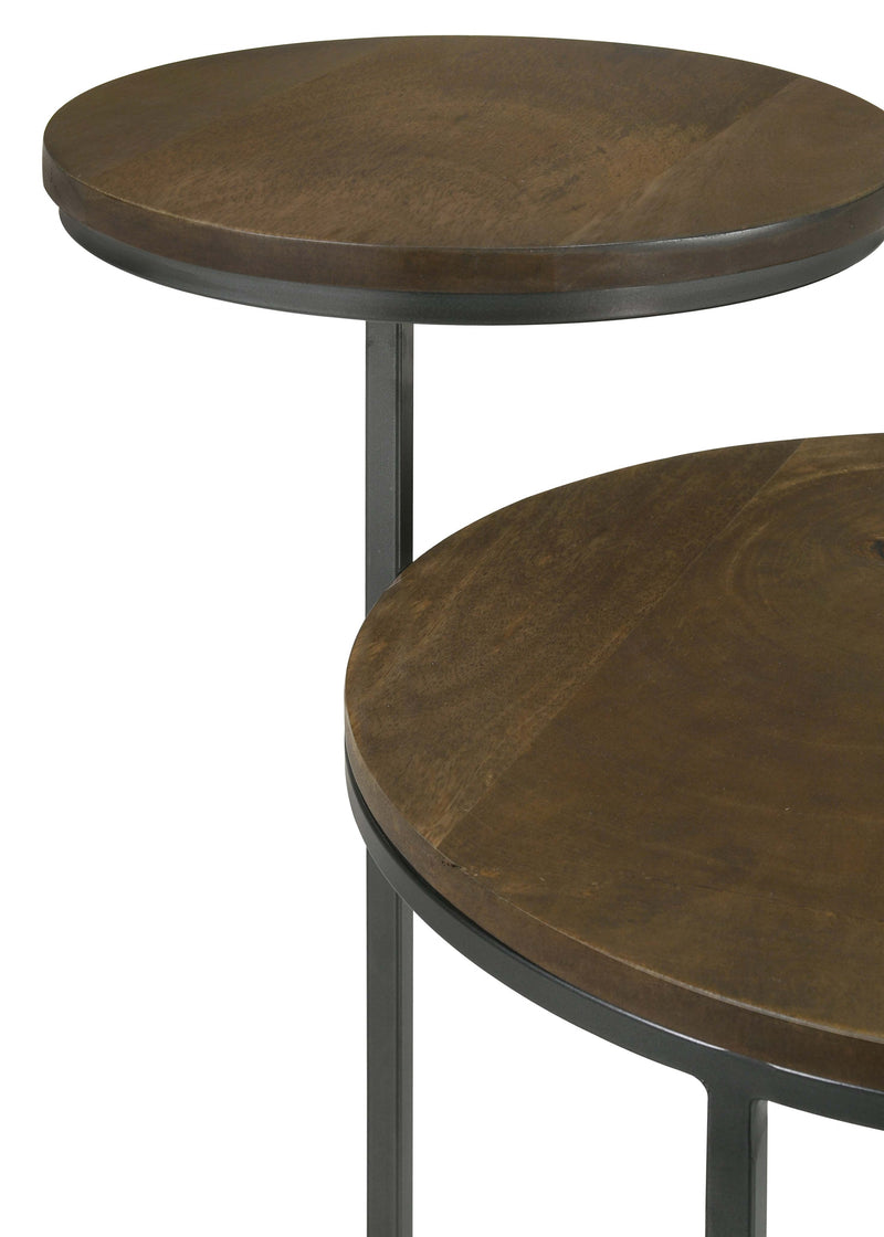 Mesa auxiliar decorativa redonda Yael de madera de mango en color natural y bronce de cañón
