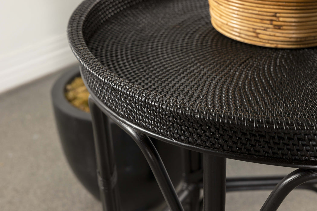 Antonio Round Rattan Tray Top Accent Table Black