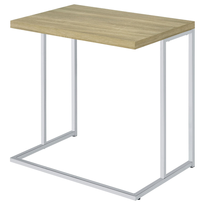 Rectangular Snack Table with Metal Base Natural and Chrome