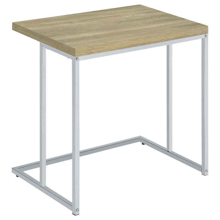 Rectangular Snack Table with Metal Base Natural and Chrome