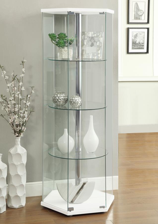 Vitrina hexagonal de cristal transparente de 4 estantes Zahavah