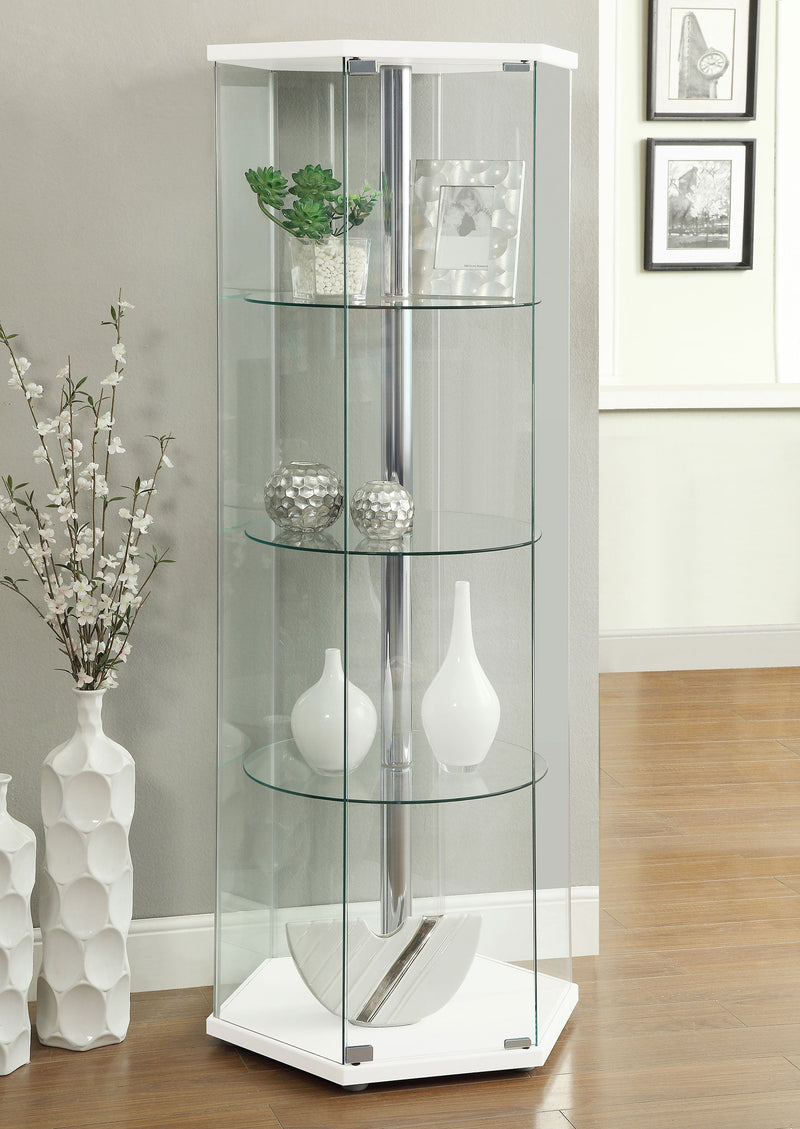 Vitrina hexagonal de cristal transparente de 4 estantes Zahavah