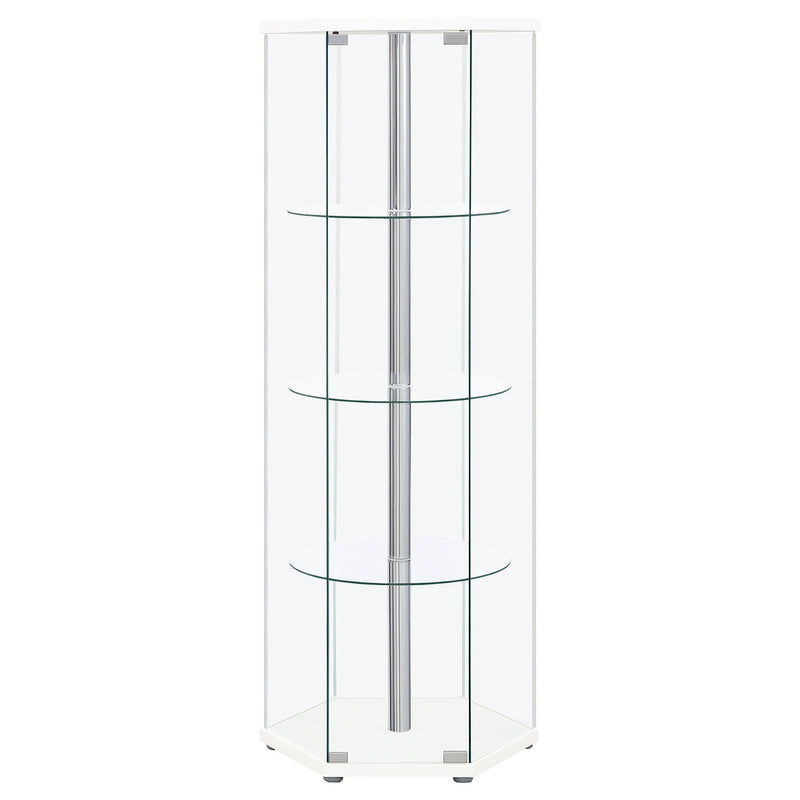 Vitrina hexagonal de cristal transparente de 4 estantes Zahavah