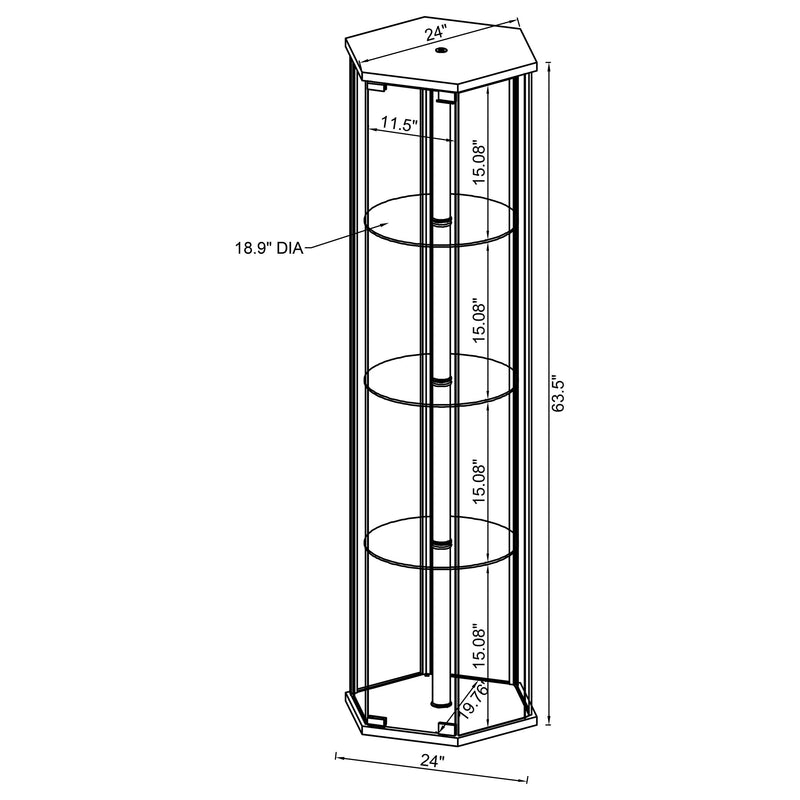 Vitrina hexagonal de cristal transparente de 4 estantes Zahavah