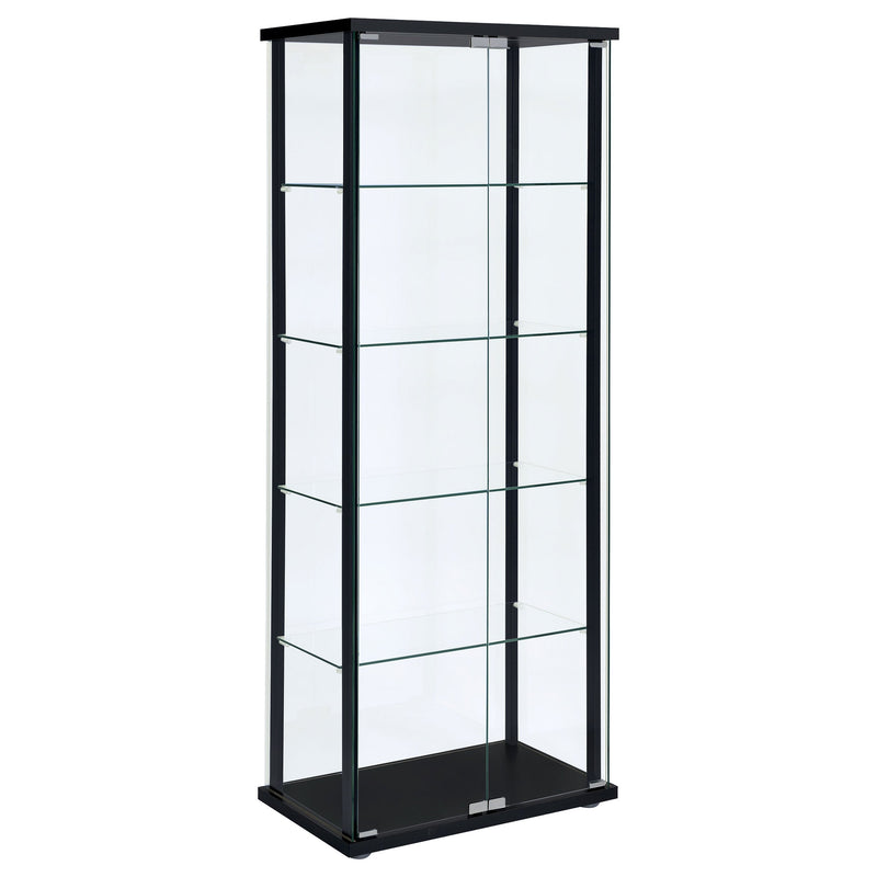 Vitrina Delphinium con 5 estantes de cristal transparente, color negro